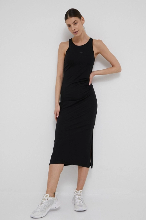 4F rochie culoarea negru, midi, evazati