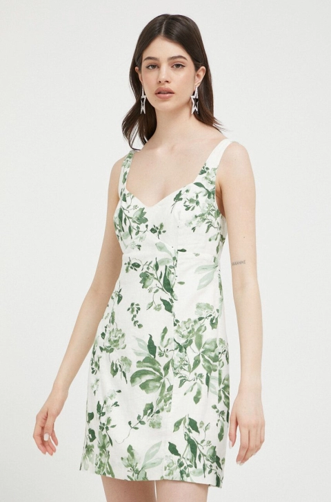Abercrombie & Fitch rochie din in culoarea verde, mini, mulata