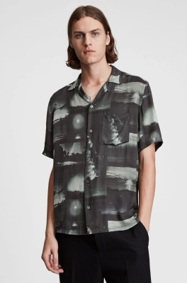 AllSaints Cămașă bărbați, culoarea negru, cu guler clasic, regular