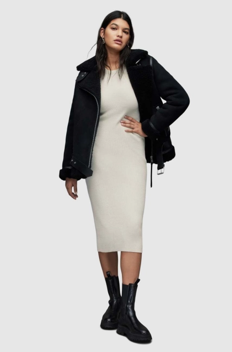 AllSaints rochie culoarea alb, midi, mulata