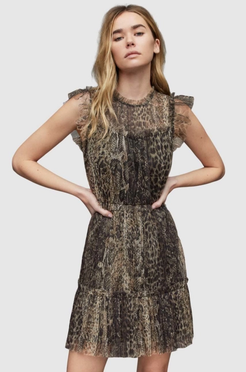 AllSaints rochie culoarea galben, mini, drept
