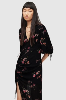 AllSaints rochie culoarea negru, midi, drept