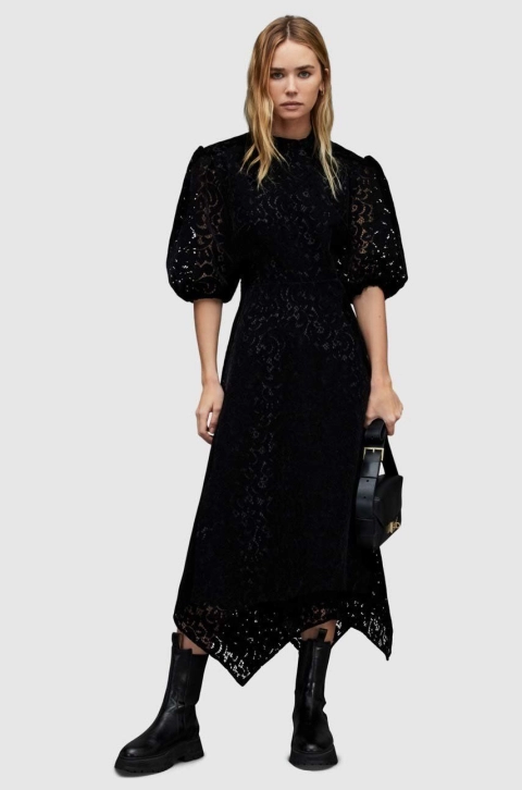 AllSaints rochie femei, culoarea negru, evazati