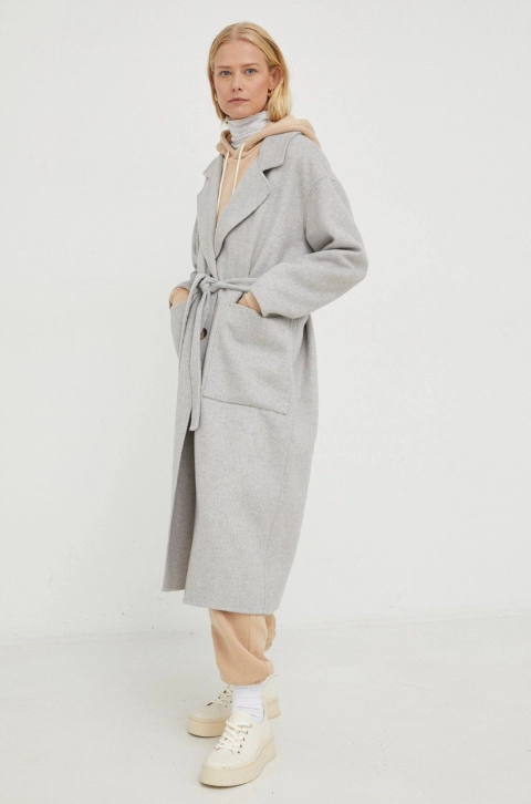 American Vintage palton de lana culoarea gri, de tranzitie, oversize