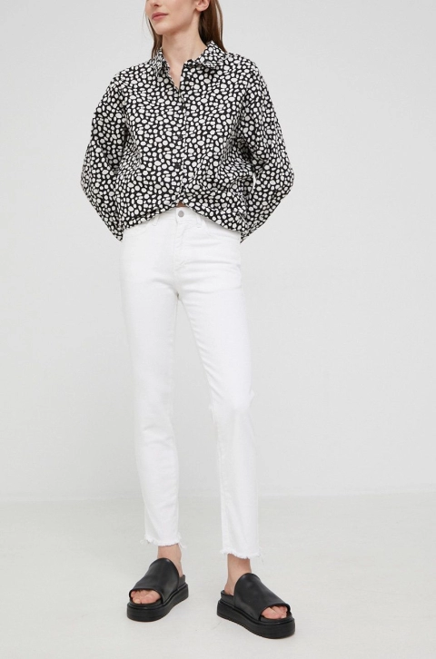 Answear Lab jeansi femei, culoarea alb, medium waist