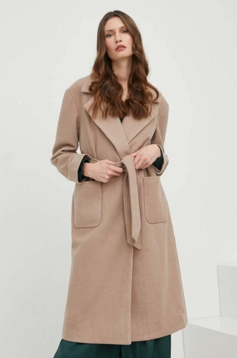 Answear Lab palton de lana , culoarea bej, de tranzitie