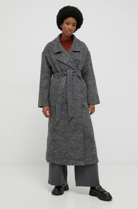 Answear Lab palton de lana culoarea gri, de tranzitie, oversize