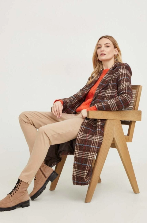 Answear Lab palton de lana culoarea maro, de tranzitie