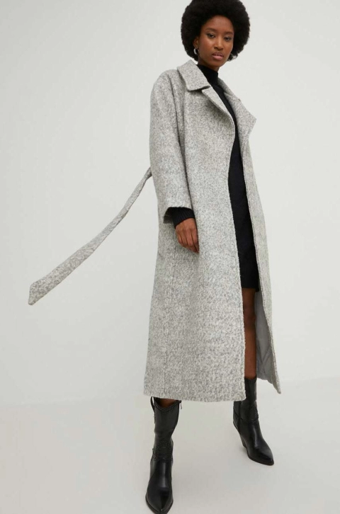 Answear Lab palton din lana culoarea gri, de tranzitie, oversize