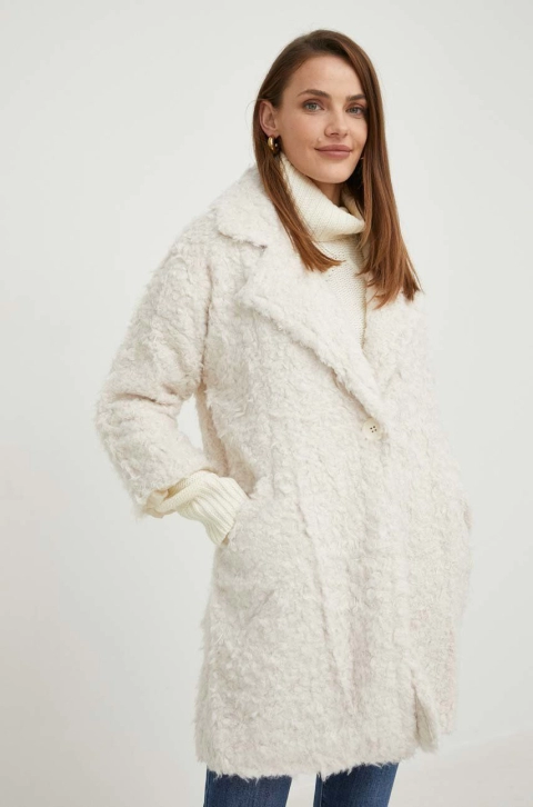 Answear Lab palton femei, culoarea bej, de tranzitie, oversize