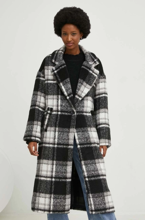 Answear Lab palton femei, culoarea gri, de tranzitie, oversize