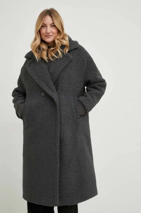 Answear Lab palton femei, culoarea gri, de tranzitie, oversize