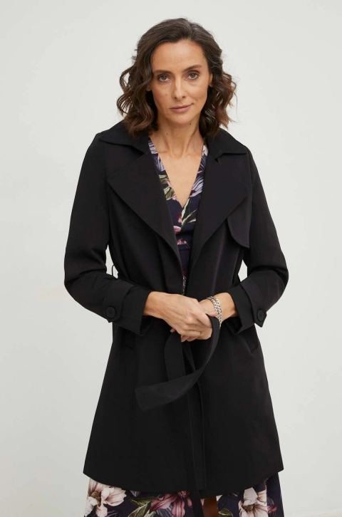 Answear Lab palton femei, culoarea negru, de tranzitie