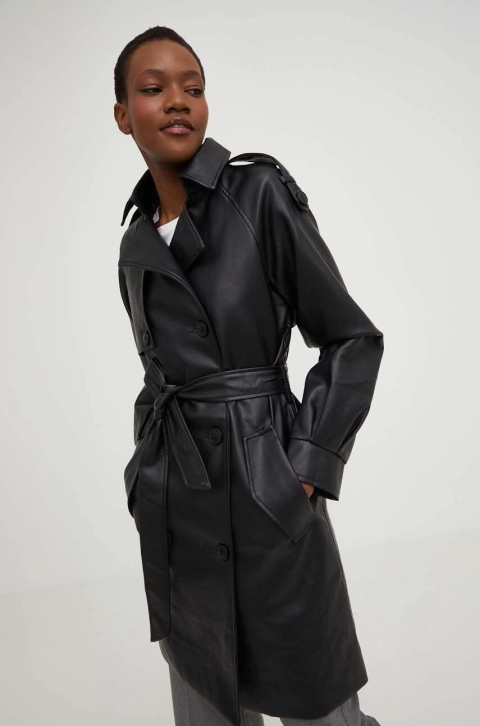 Answear Lab palton femei, culoarea negru, de tranzitie