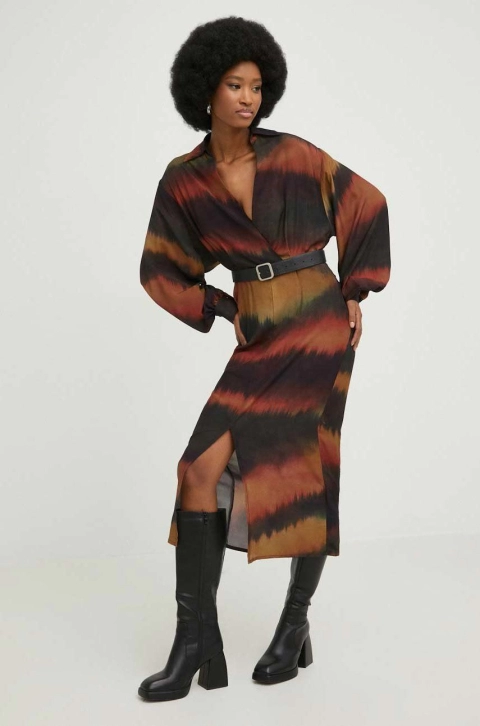 Answear Lab rochie culoarea maro, maxi, drept