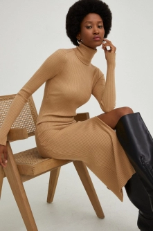 Answear Lab rochie culoarea maro, midi, mulata