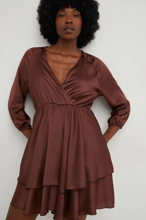 Answear Lab rochie culoarea maro, mini, evazati