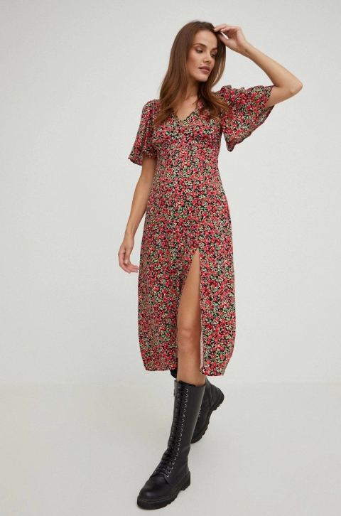 Answear Lab rochie culoarea rosu, midi, evazati