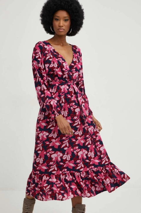 Answear Lab rochie culoarea roz, midi, evazati