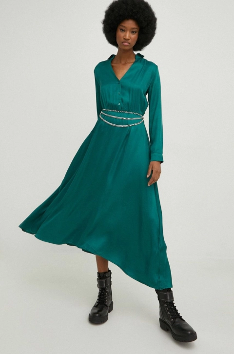 Answear Lab rochie culoarea verde, midi, evazati