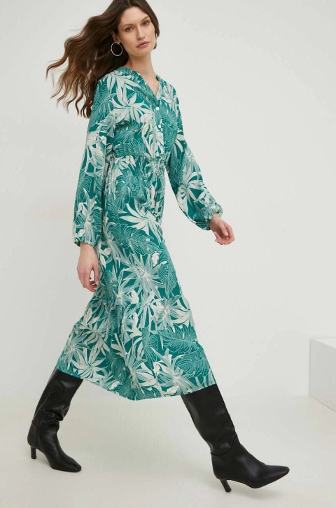 Answear Lab rochie culoarea verde, midi, evazati