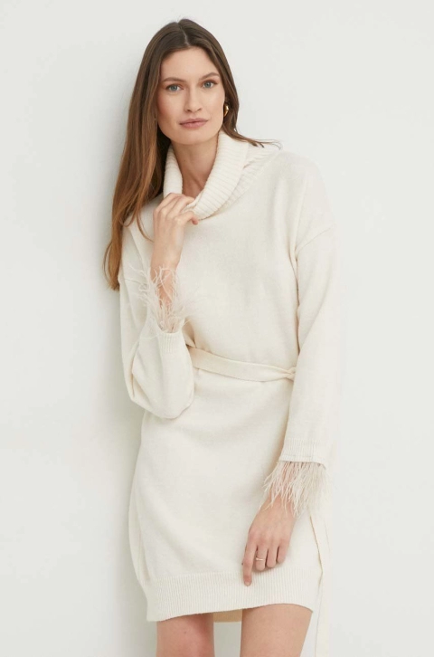 Answear Lab rochie din lana culoarea alb, mini, oversize