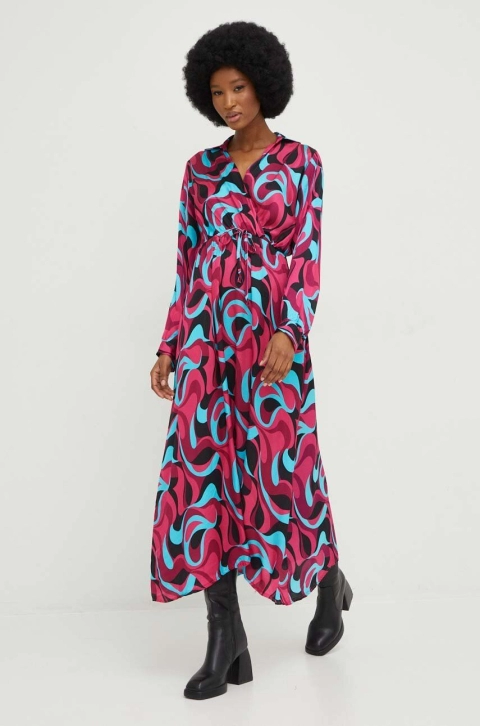 Answear Lab rochie din matase culoarea roz, maxi, evazati