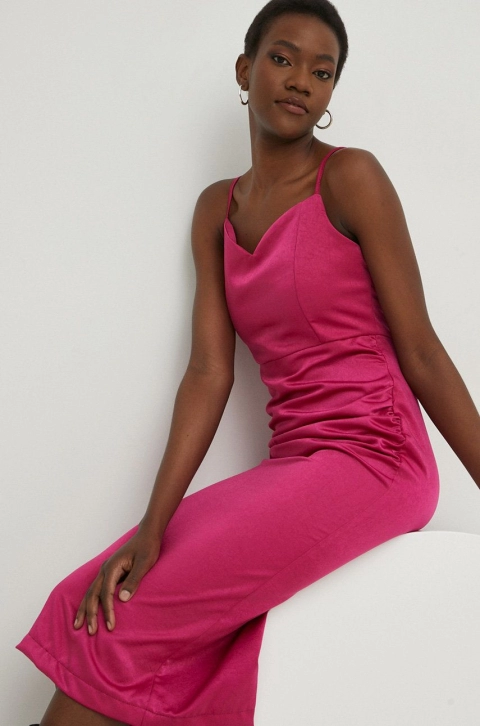 Answear Lab rochie x colecția limitată SISTERHOOD culoarea roz, midi, mulata