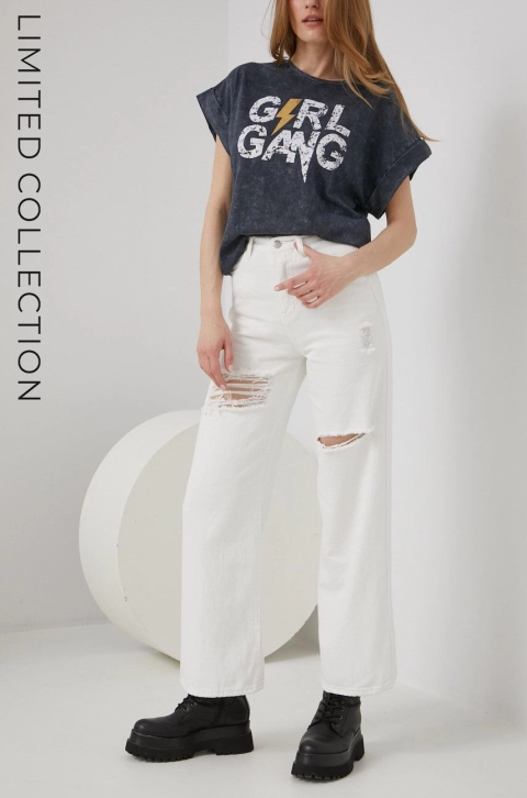 Answear Lab X limited festival collection BE BRAVE jeansi femei, culoarea alb, high waist