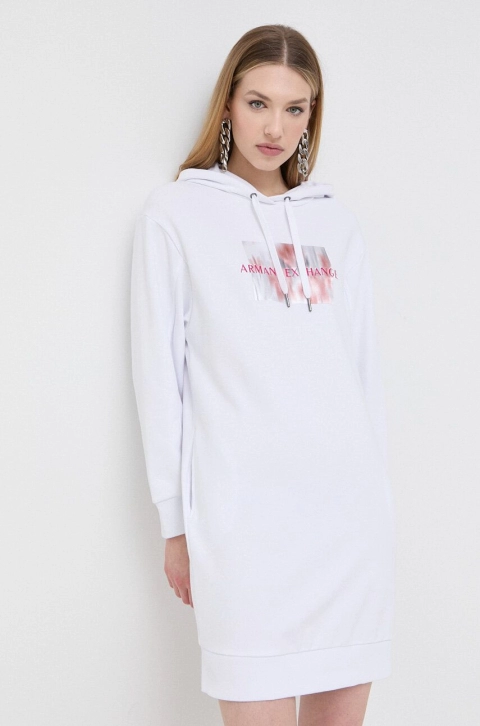 Armani Exchange rochie culoarea alb, mini, oversize