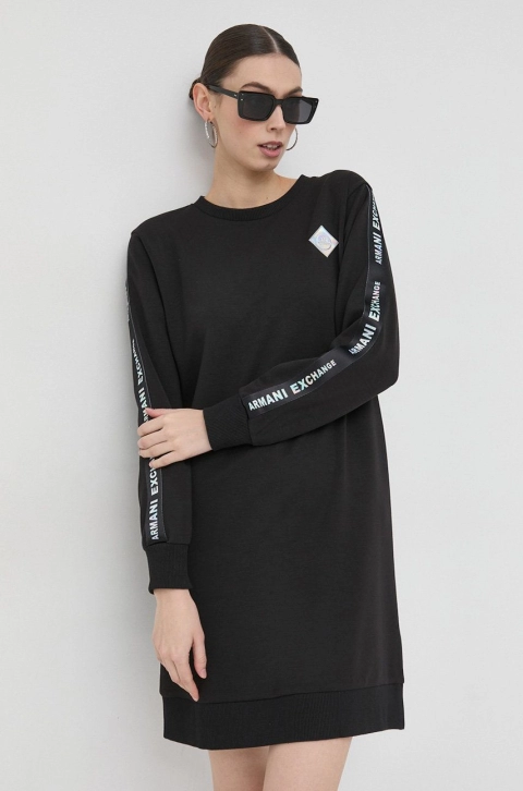 Armani Exchange rochie culoarea negru, mini, drept