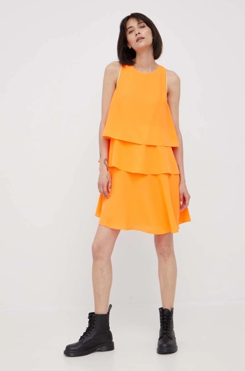 Armani Exchange rochie culoarea portocaliu, mini, drept