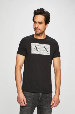 Armani Exchange Tricou din bumbac culoarea negru, cu imprimeu