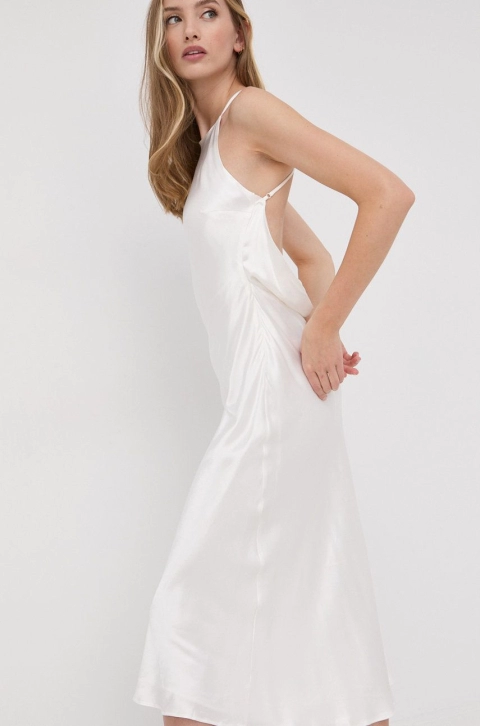 Bardot rochie culoarea alb, maxi, evazati