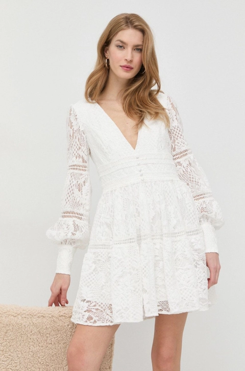 Bardot rochie culoarea alb, mini, evazati