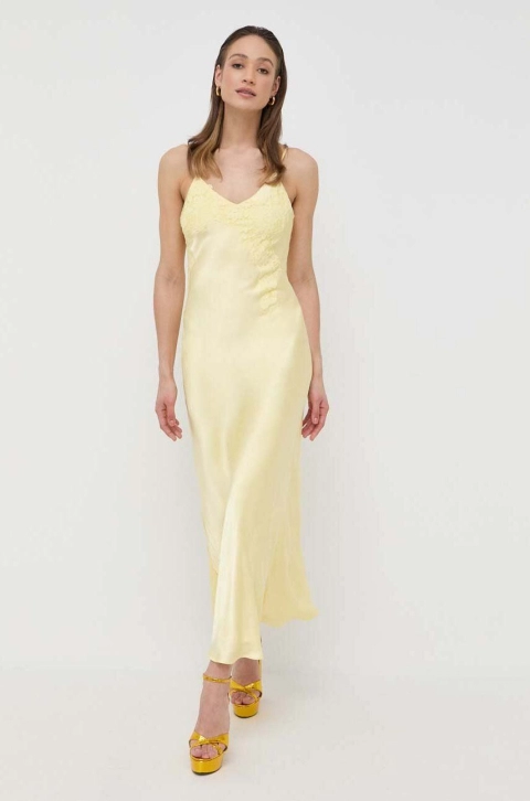 Bardot rochie culoarea galben, maxi, drept
