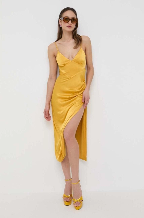 Bardot rochie culoarea galben, midi, drept