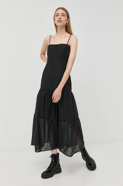 Bardot rochie culoarea negru, maxi, evazati