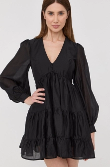 Bardot rochie culoarea negru, mini, evazati