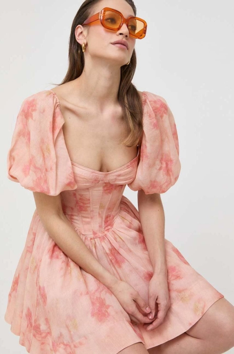 Bardot rochie culoarea portocaliu, mini, evazati