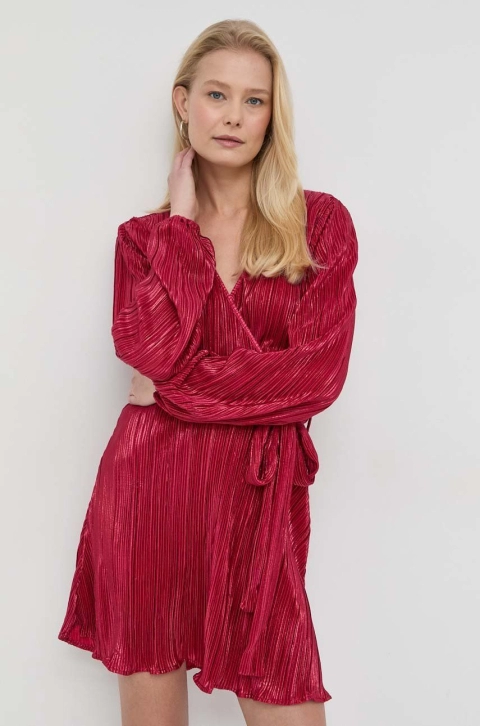 Bardot rochie culoarea rosu, mini, evazati