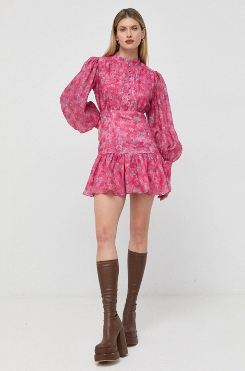 Bardot rochie culoarea roz, mini, evazati