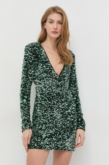 Bardot rochie culoarea verde, mini, drept