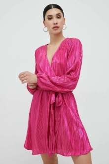 Bardot rochie culoarea violet, mini, evazati