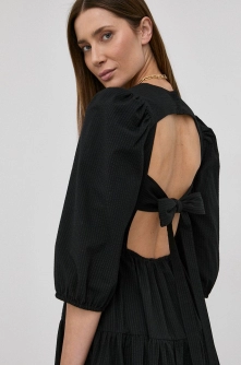 Beatrice B rochie din bumbac culoarea negru, midi, evazati