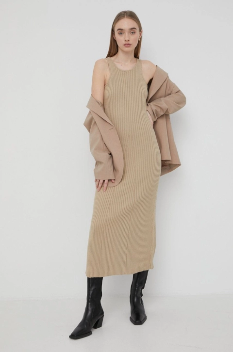 Birgitte Herskind rochie culoarea bej, maxi, evazati