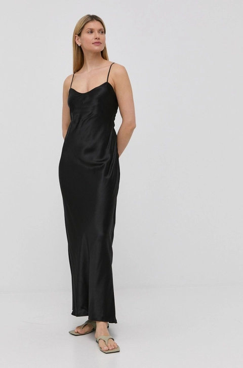 Birgitte Herskind rochie din amestec de matase culoarea negru, maxi, evazati