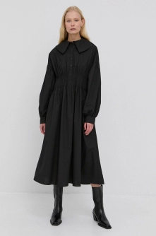 Birgitte Herskind Rochie din bumbac Freja culoarea negru, midi, evazata