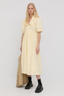 Birgitte Herskind Rochie din bumbac Noel culoarea galben, midi, evazata