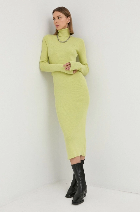 Birgitte Herskind rochie Fabienne culoarea verde, midi, mulata